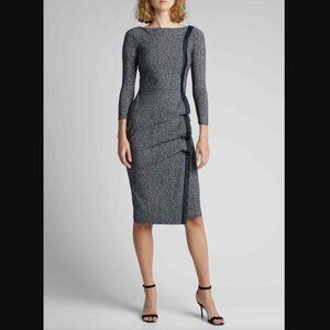 $750 Chiara Boni Black Rosmarijn Tweed Check Neoprene Ruched Dress size IT 42/6